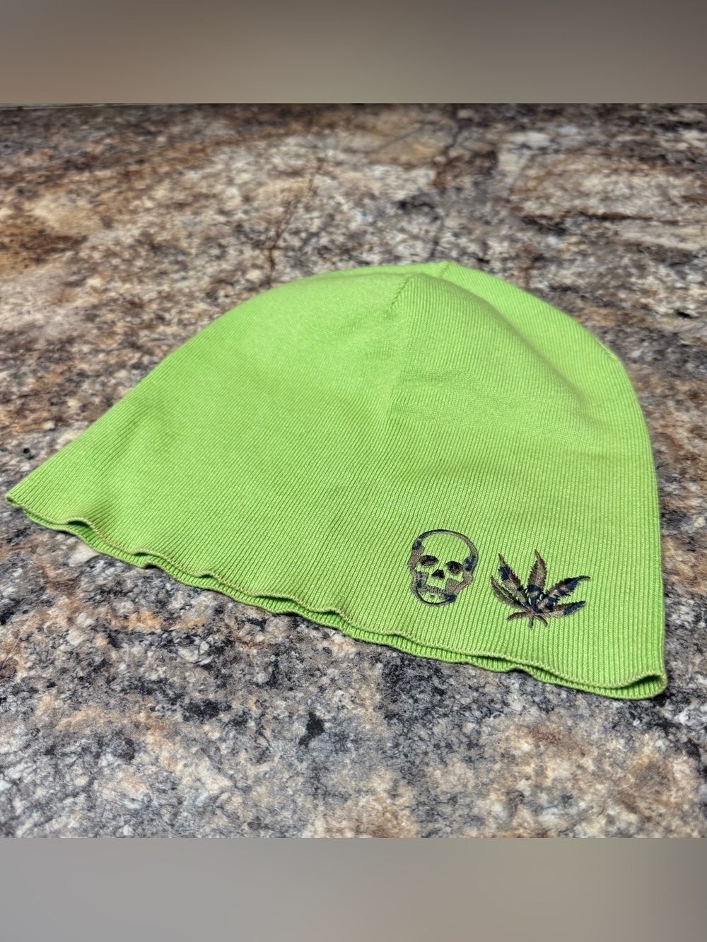 Lucien Pellat Finet Green Beanie Camo Skull And Plant